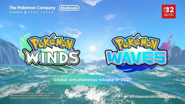 Pokémon Waves and Pokémon Winds Officially Revealed for 2027